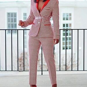 Stylish Red and White Women's Pantsuit